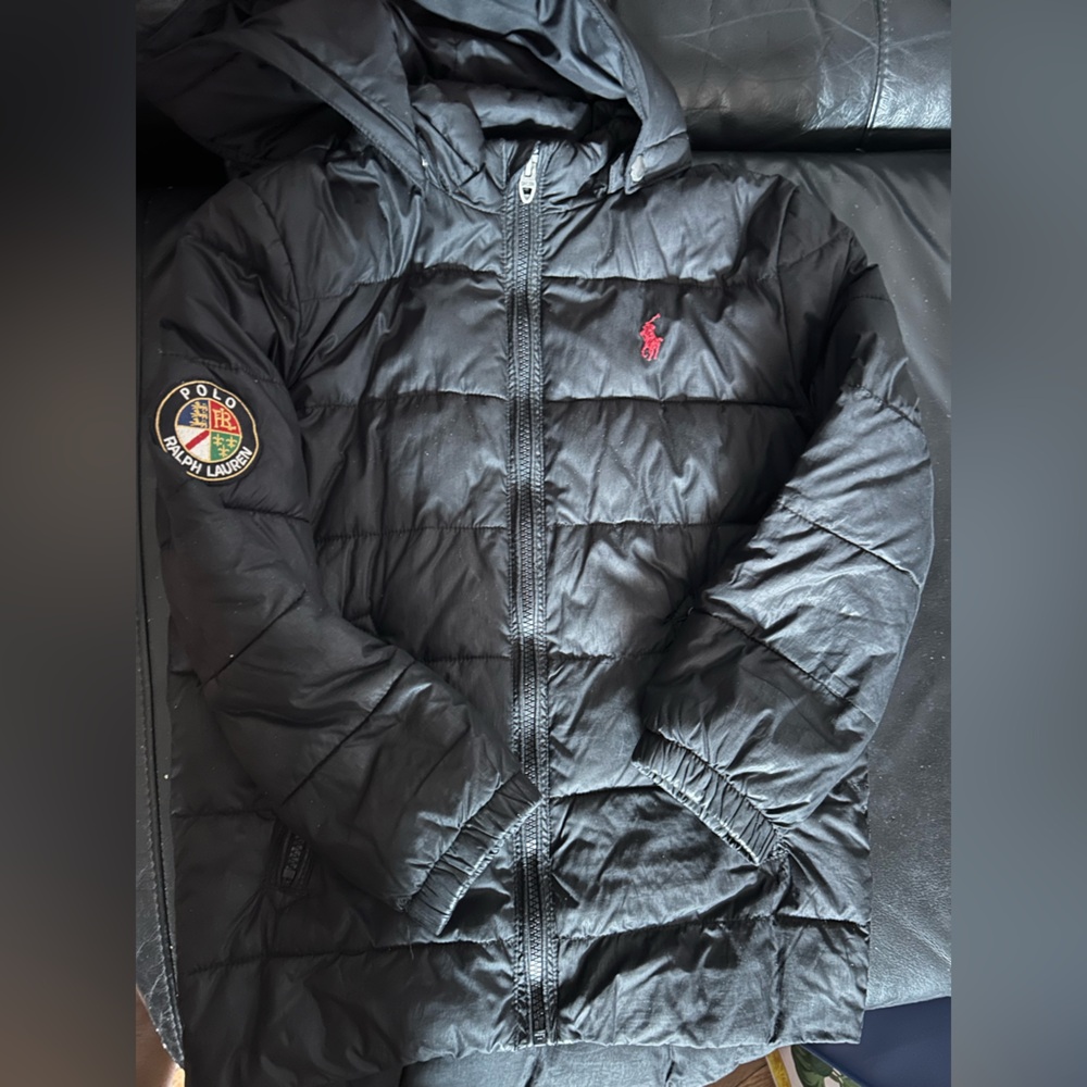 Kids Polo Ralph Lauren Black Puffer with Crest Logo Sz 7, Excellent condition